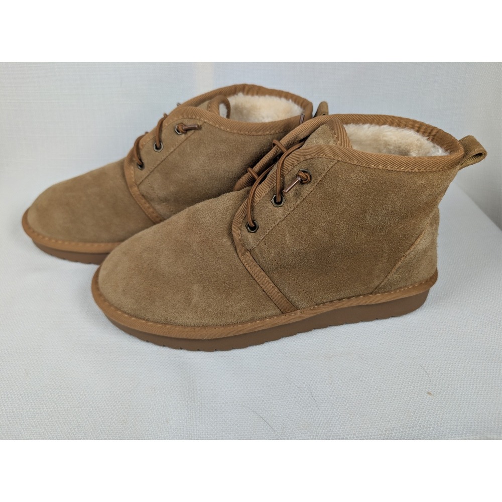 Aspen Genuine Suede Chukka Boots Slippers‎ Womens 10 Tan Chestnut Faux Fur Lined